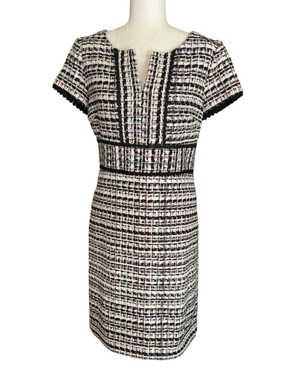 Sara Campbell Black White Tweed Short Sleeve Mini Dress - 6